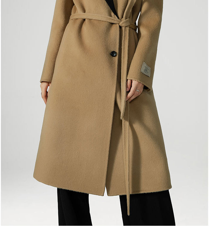 Women's two-tone double-breasted wool coat