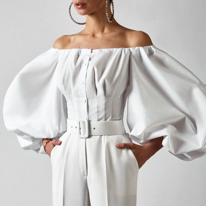 Solid Off Shoulder Button Crop Blouse