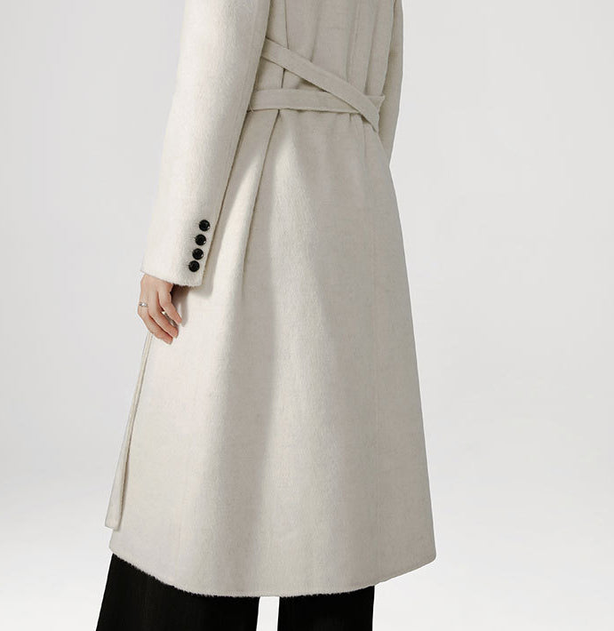 Women's two-tone double-breasted wool coat