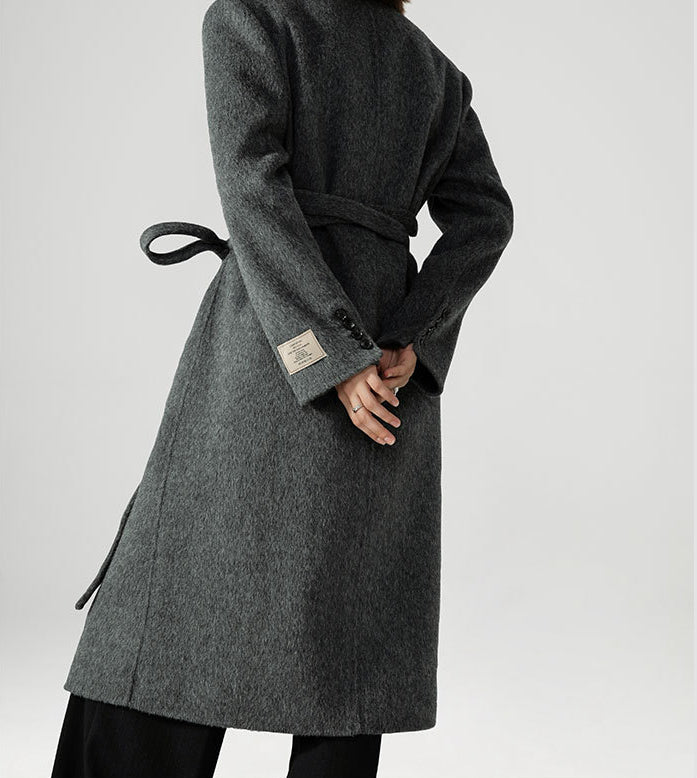 Women's two-tone double-breasted wool coat