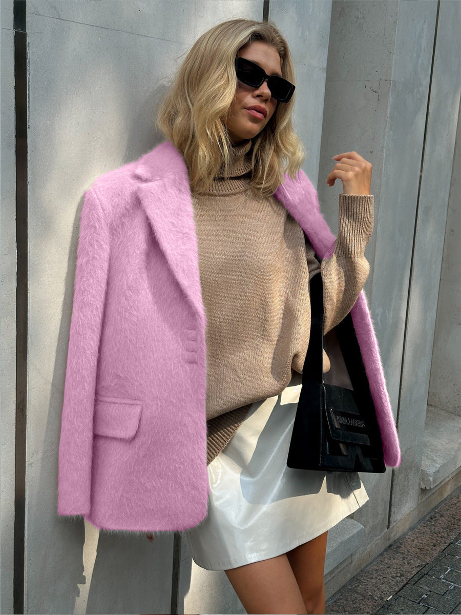 Women's Fashionable Loose Lapel Plush Coat