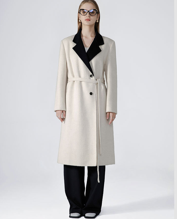 Women's two-tone double-breasted wool coat