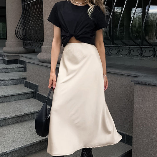 Women's Satin A-Line High Waist Skirt