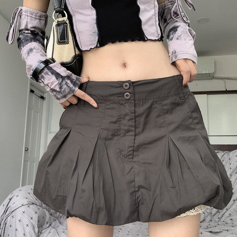 Cute Pleated Low-Waist Flared Skirt Shorts with Safety Shorts