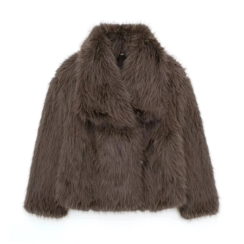 Women's Oversized Faux Fox Fur Coat with Large Lapel