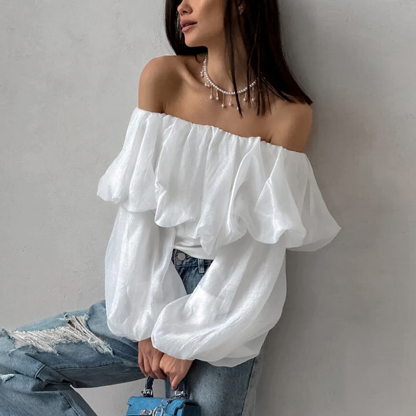 Women's Summer Sexy Off-Shoulder Puff Sleeve White Top