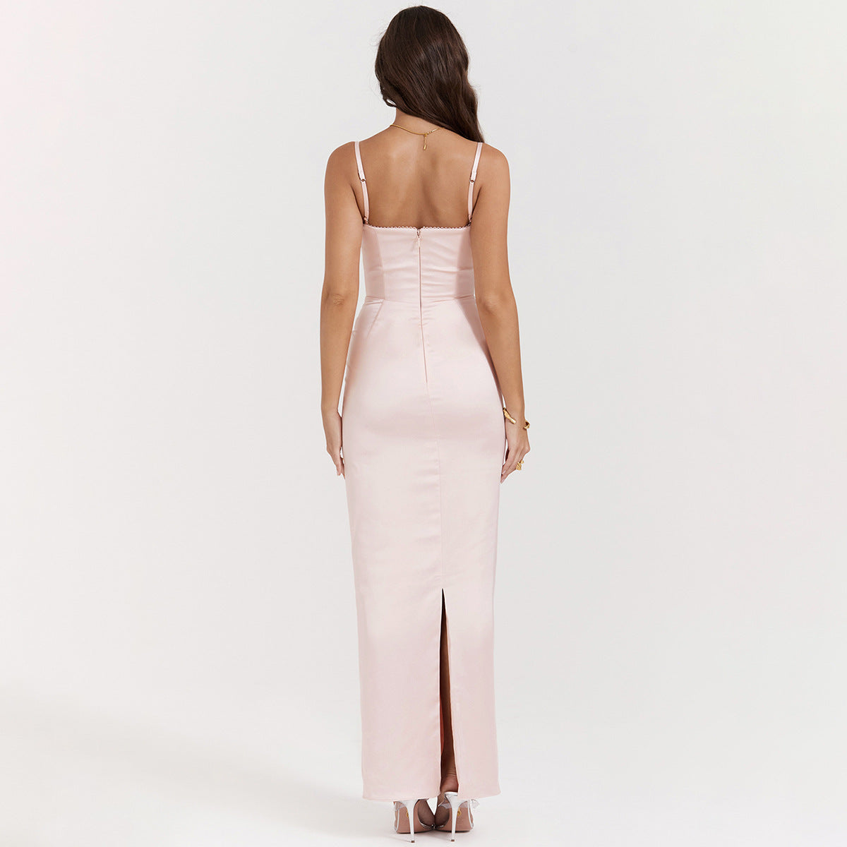 Elegant Pink Spaghetti Strap Slit Gown - Sexy and Sophisticated Evening Dress