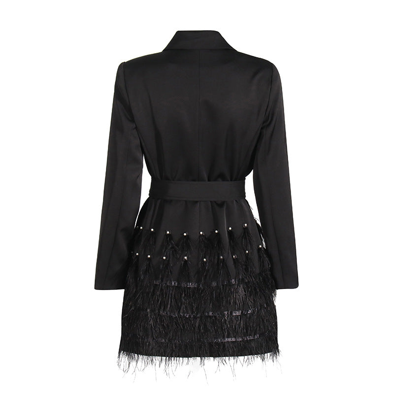 Women's Embellished Feather and Beadwork Blazer Dress