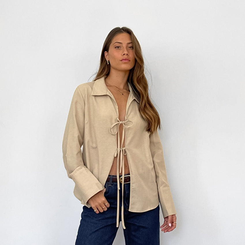 Summer Sexy Loose Lapel Long Sleeve Cardigan Shirt