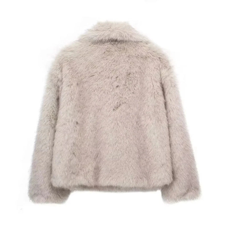 Women's Oversized Faux Fox Fur Coat with Large Lapel