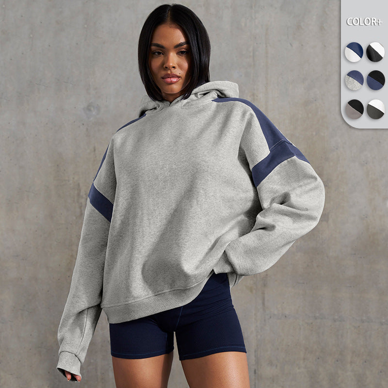 Women's Color Block Hooded Loose Fit Long Sleeve Hoodie