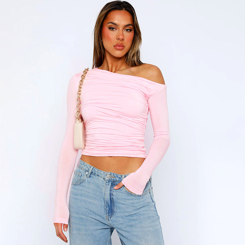 Sexy Long Sleeve Asymmetric Off-Shoulder Slim Fit Top