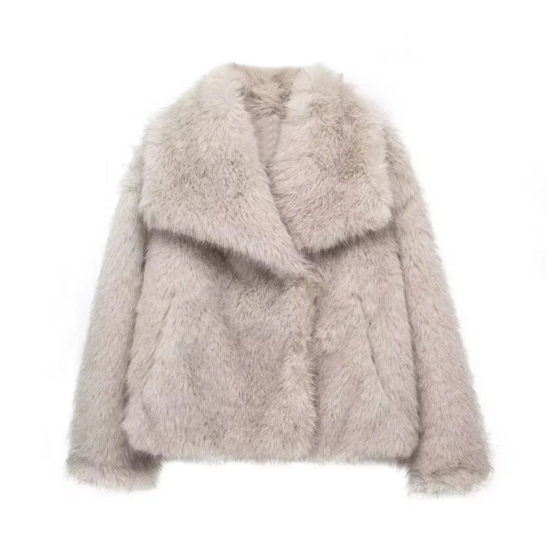 Women's Oversized Faux Fox Fur Coat with Large Lapel