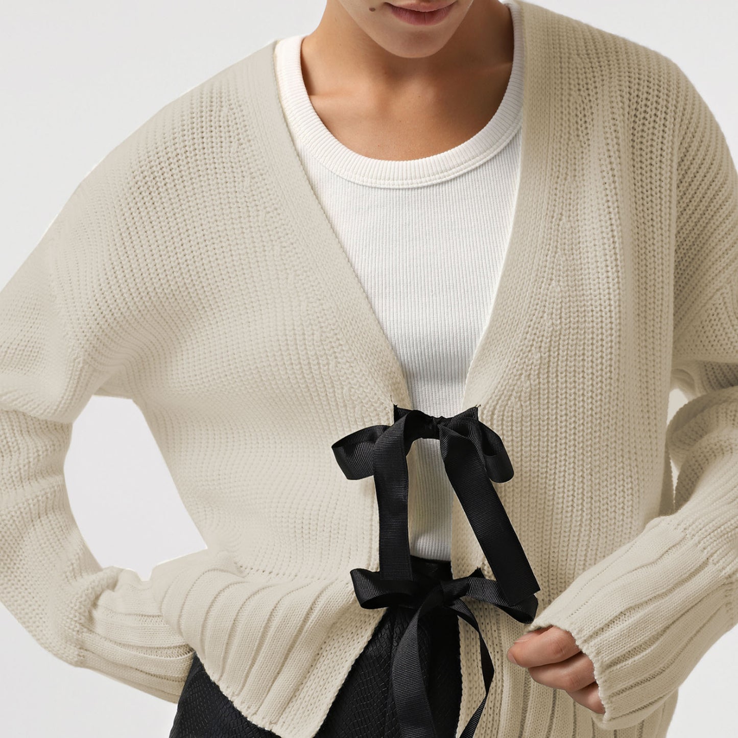 Women's French-Style Bow-Tie Knit Cardigan