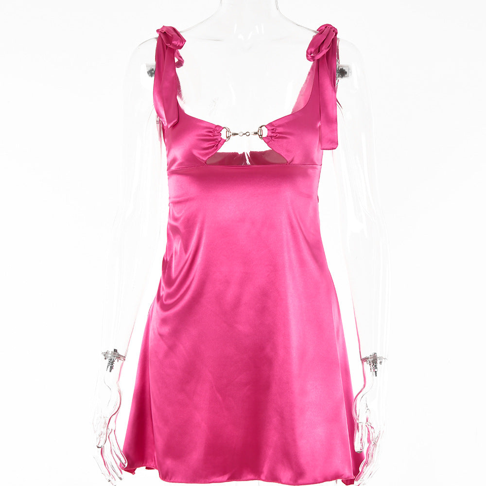 Barbie Pink Solid Backless Cami Dress