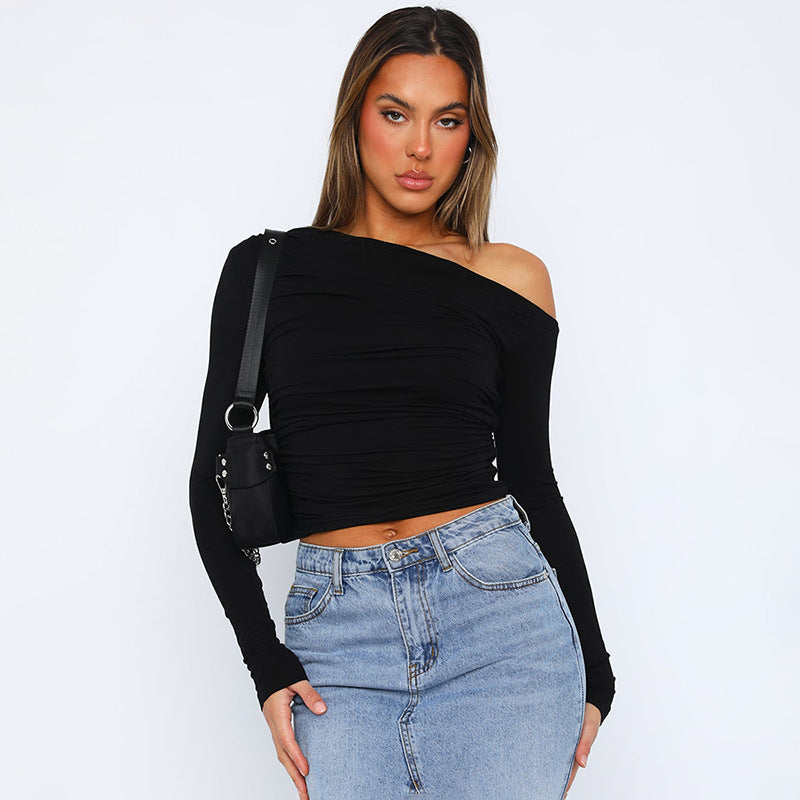 Sexy Long Sleeve Asymmetric Off-Shoulder Slim Fit Top