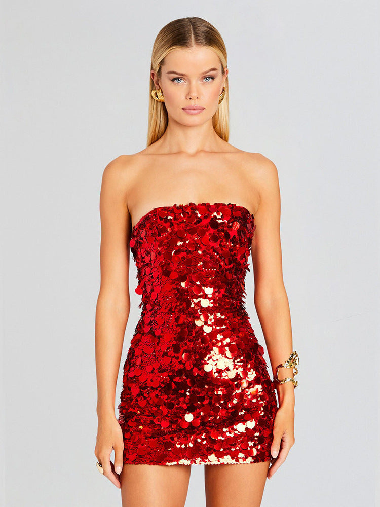 Women's Sexy Strapless Sequin Bodycon Dress - Elegant Evening Gown