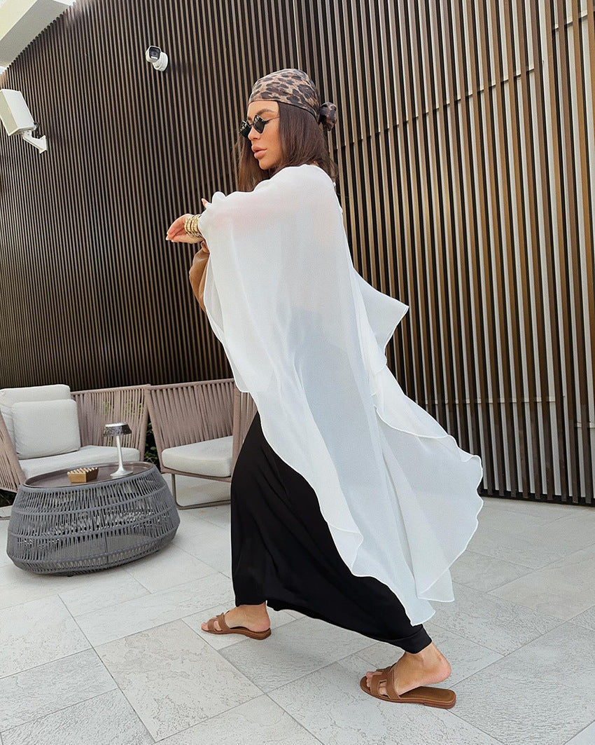 Summer Casual Versatile Black and White Loose Chiffon Shirt