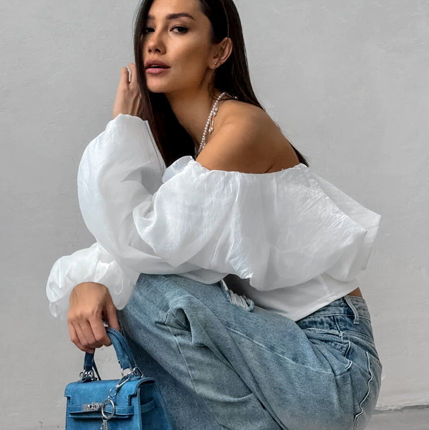 Women's Summer Sexy Off-Shoulder Puff Sleeve White Top