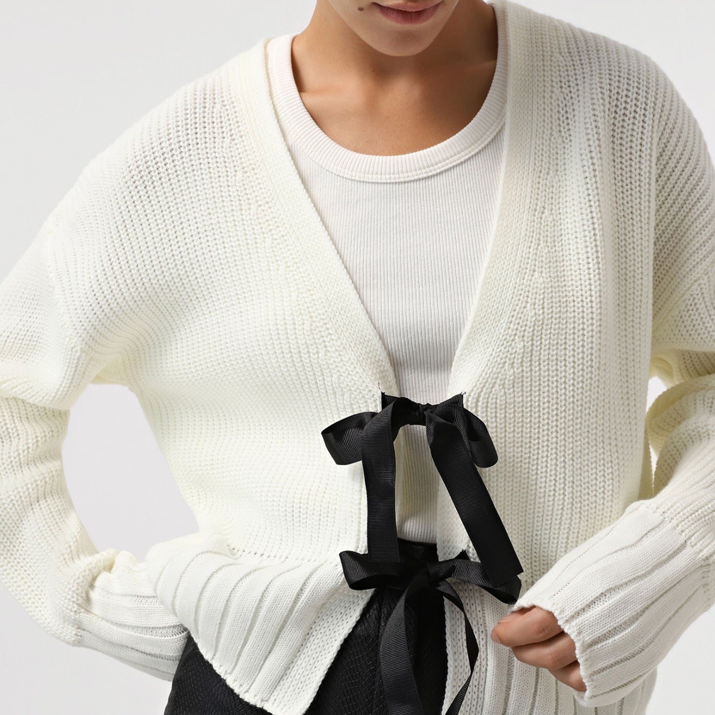 Women's French-Style Bow-Tie Knit Cardigan