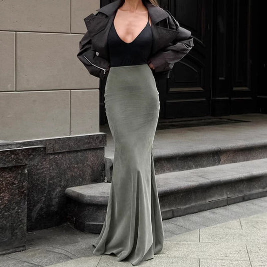 Women's Fashion Silver Fox Velvet High-Waisted Bodycon Fishtail Skirt