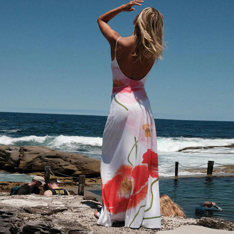 Floral Print Strappy Backless Maxi Dress