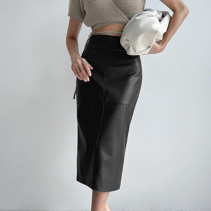 Women’s Retro Plush Matte PU Leather High-Waisted Skirt