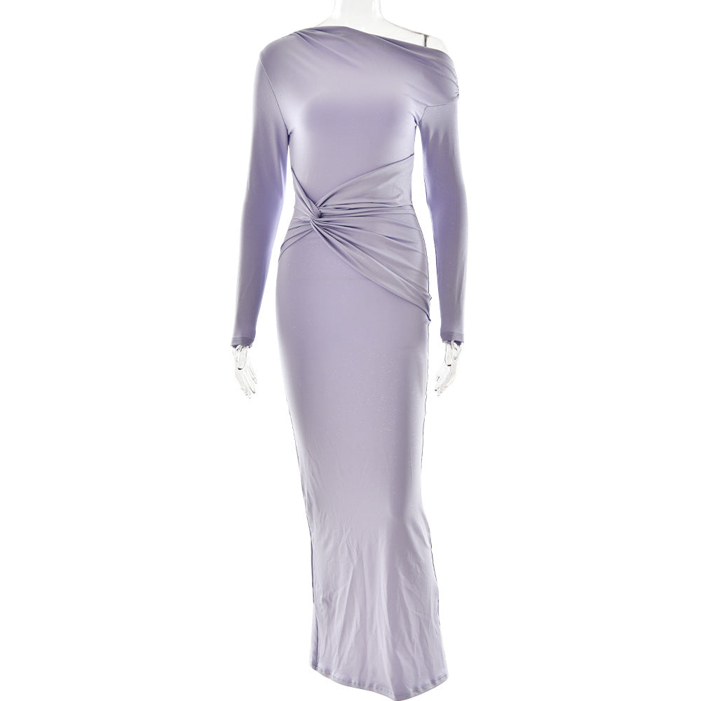 Women's One-Shoulder Long-Sleeve Bodycon Maxi Dress