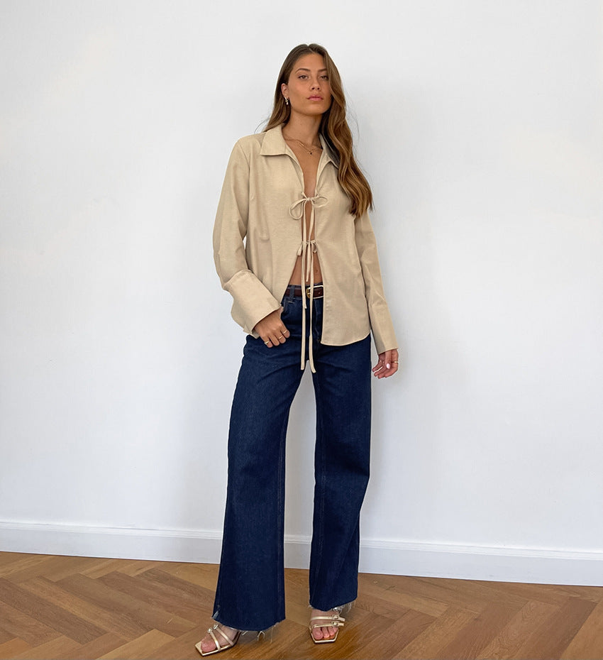 Summer Sexy Loose Lapel Long Sleeve Cardigan Shirt