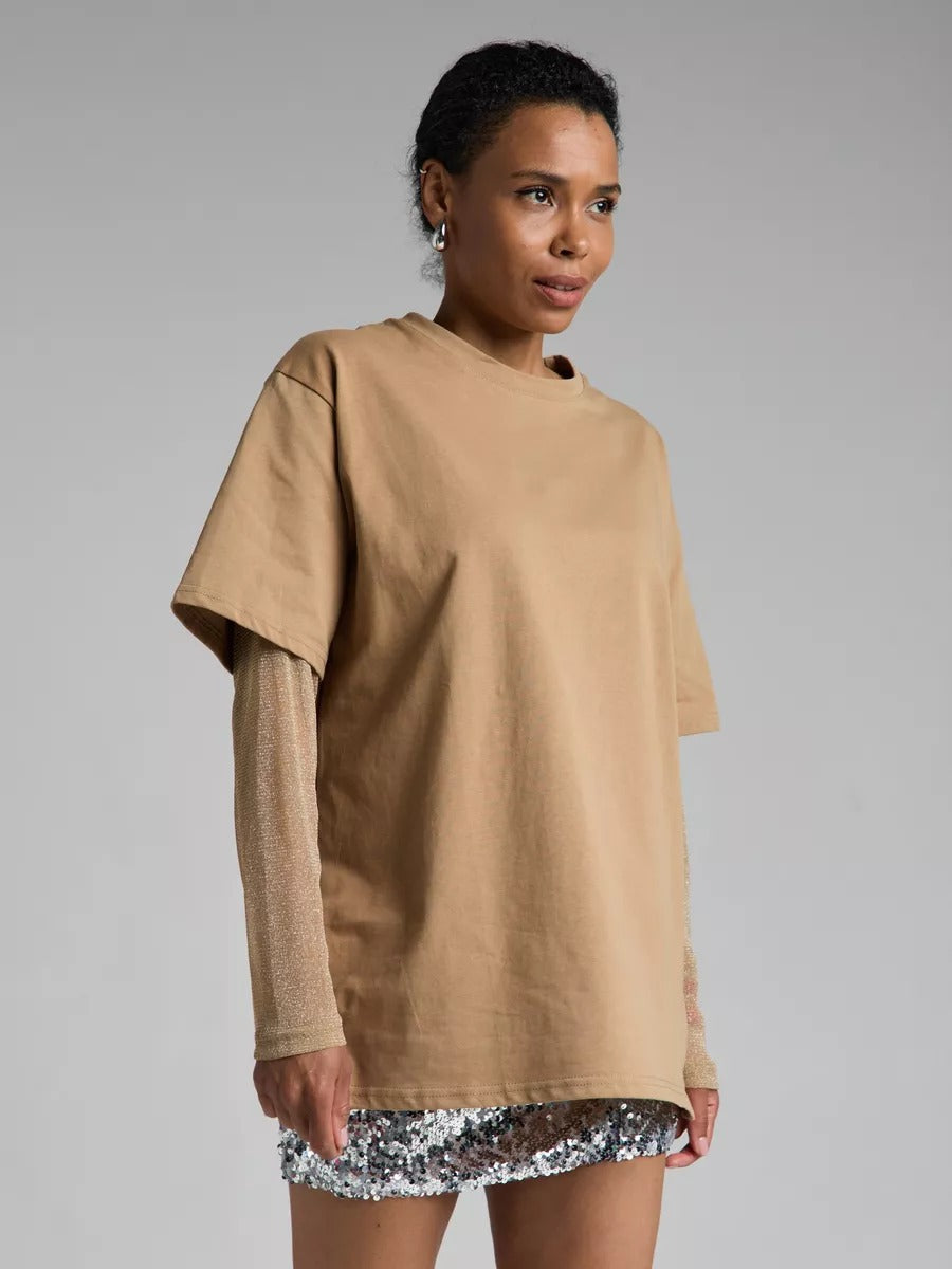 Summer Chic: Mesh Panel Long Sleeve T-shirt - Loose-Fit Sun Protection Top