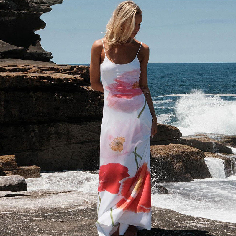 Floral Print Strappy Backless Maxi Dress