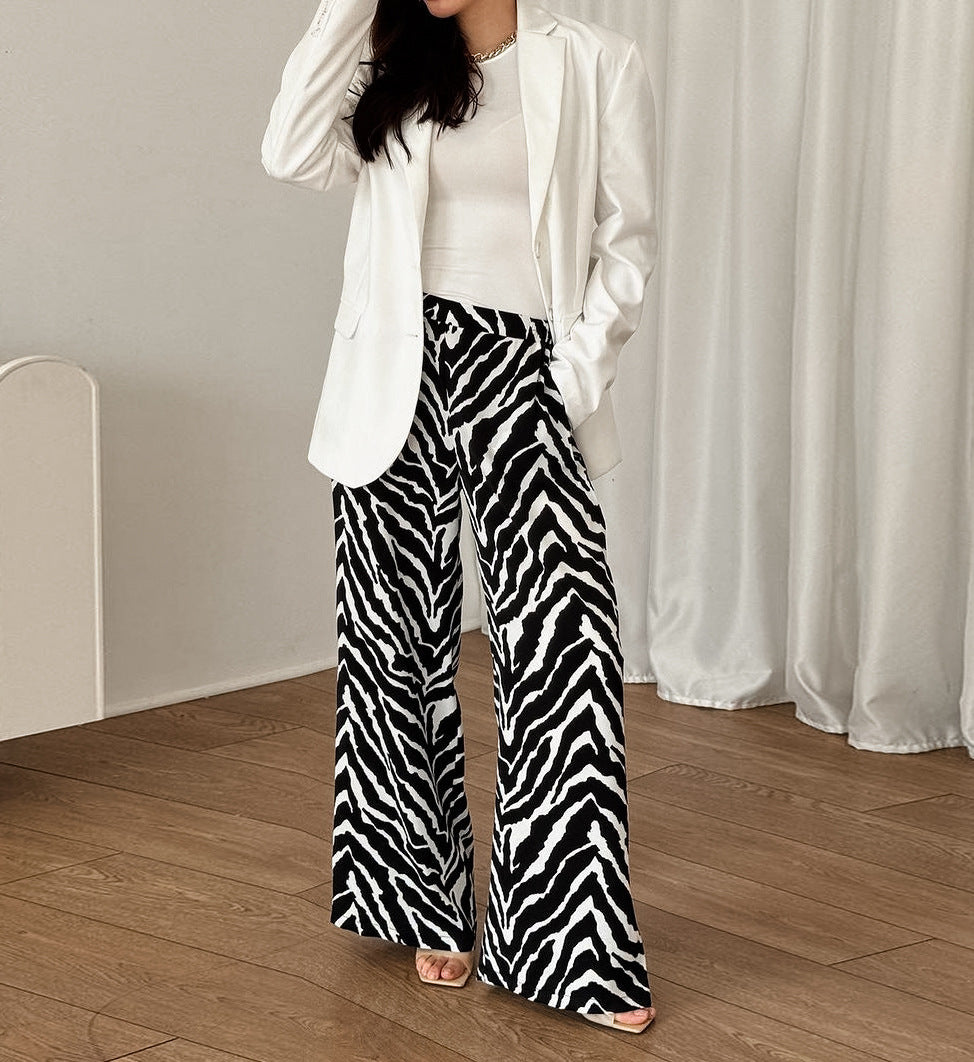 Women's Zebra Print Loose Wide-Leg Casual Pants