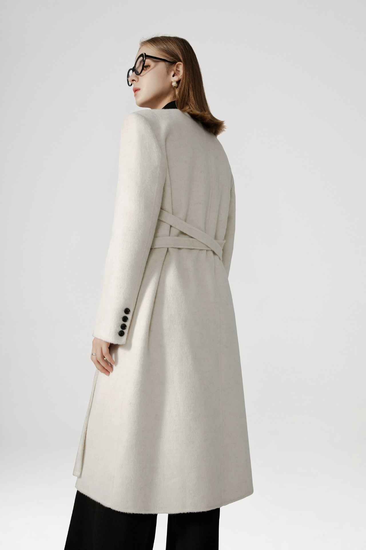 Women's two-tone double-breasted wool coat