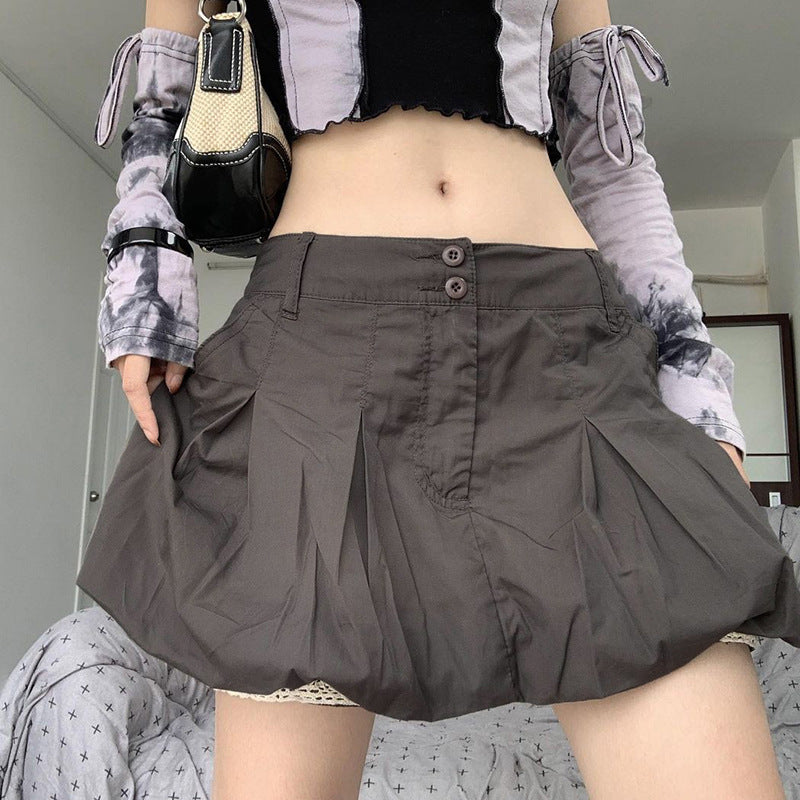 Cute Pleated Low-Waist Flared Skirt Shorts with Safety Shorts