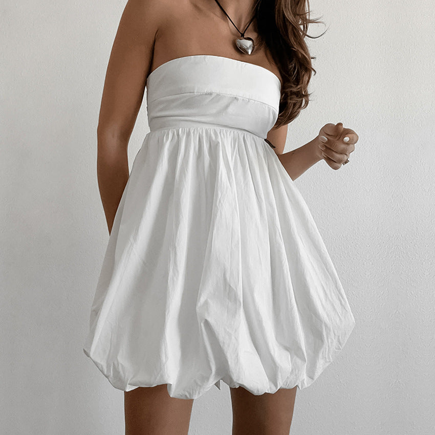 Women's Summer White Fashion Sexy Off-Shoulder Strapless Bodycon Lace-Up Dress