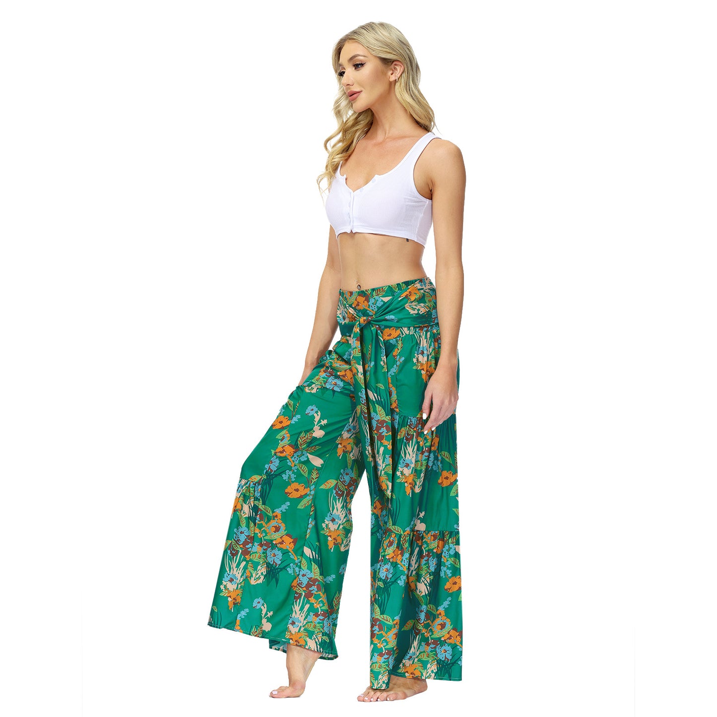 High Waist Floral Wide Leg Pants