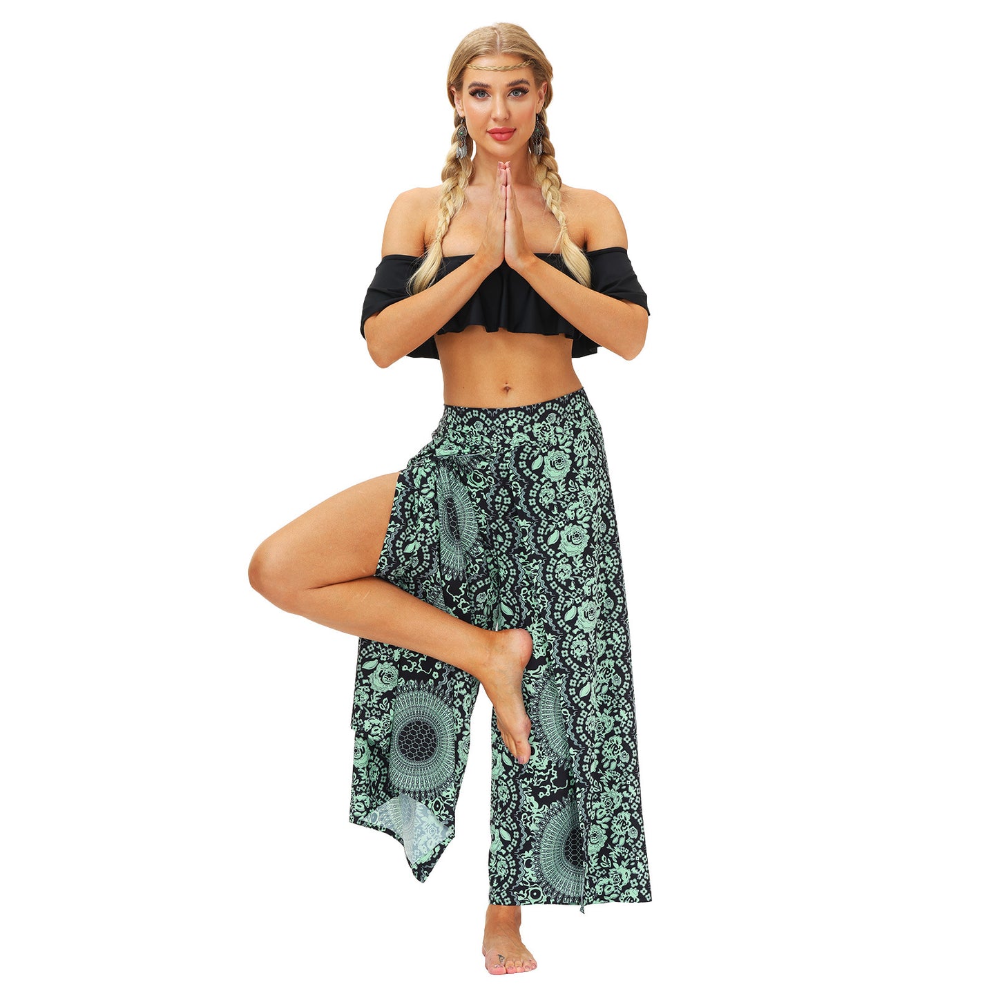 Geo Print Split Thigh Wide Leg Pants