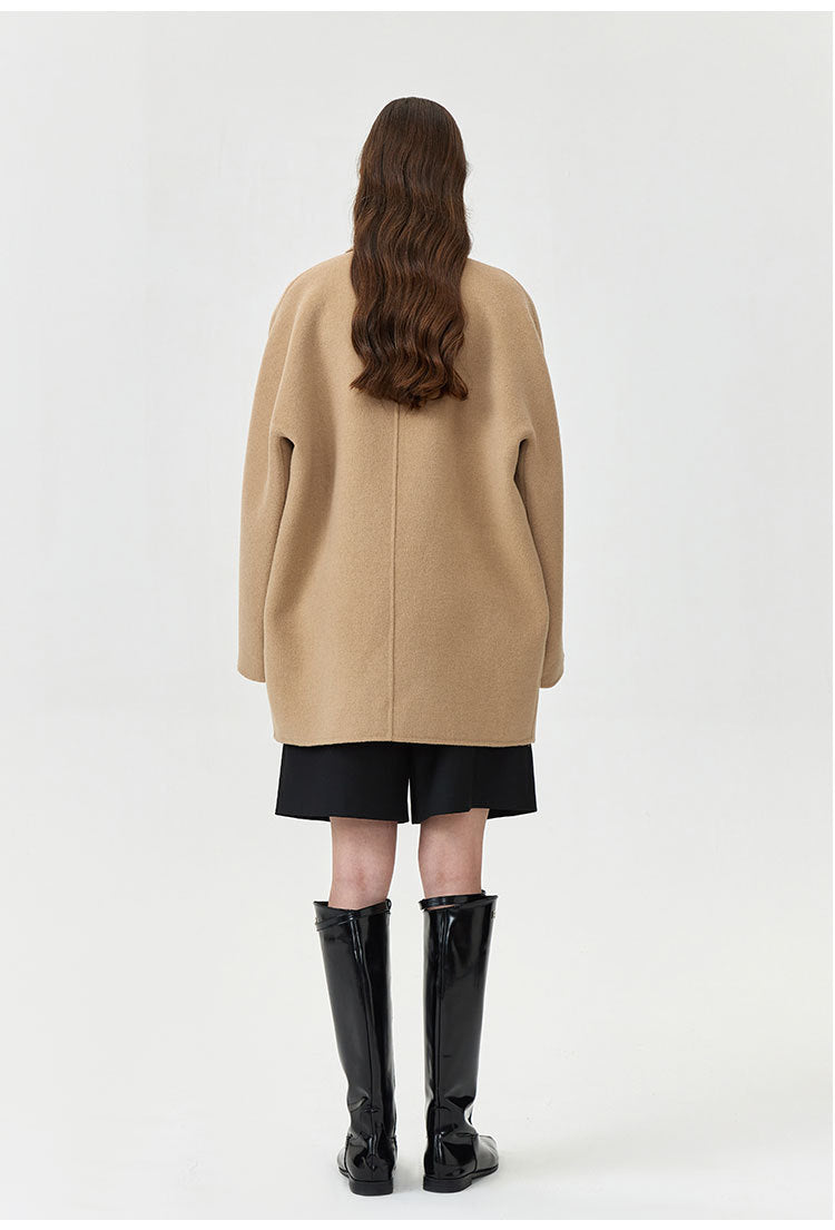 Women's loose double-breasted mid-length wool coat