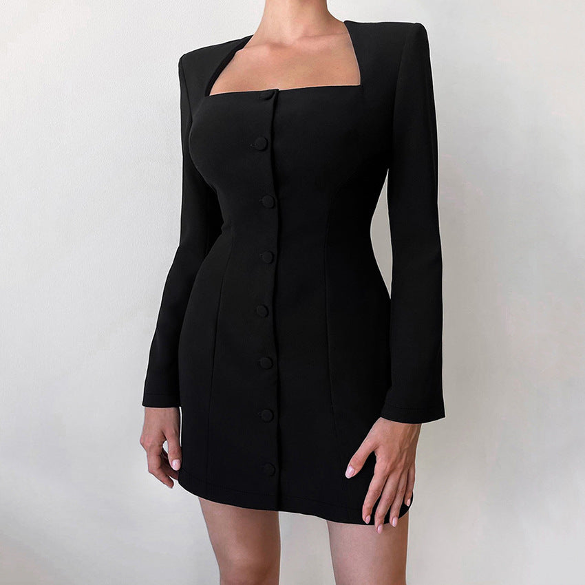 Black Dress with Pad Square Neck