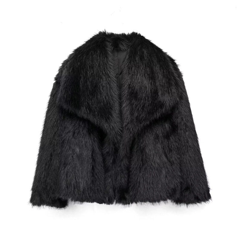 Women's Oversized Faux Fox Fur Coat with Large Lapel