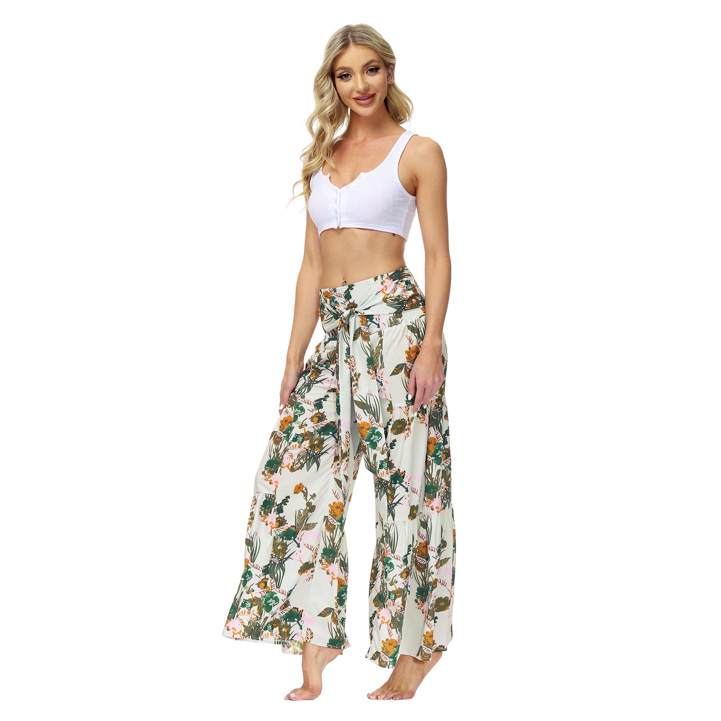 High Waist Floral Wide Leg Pants