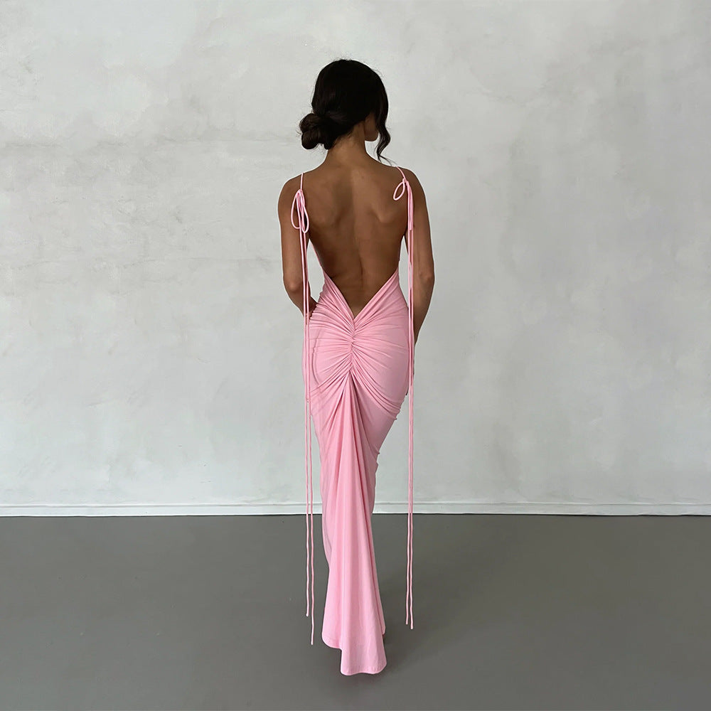 Luxurious Backless Ruched Long Gown - Elegant and Sexy Sleeveless Evening Dress