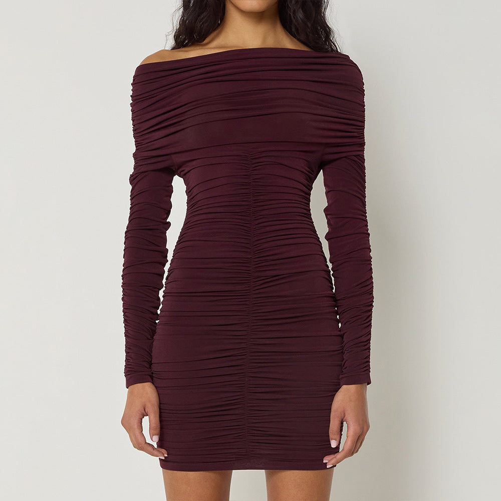 Women's Solid Color One-Shoulder Bodycon Dress