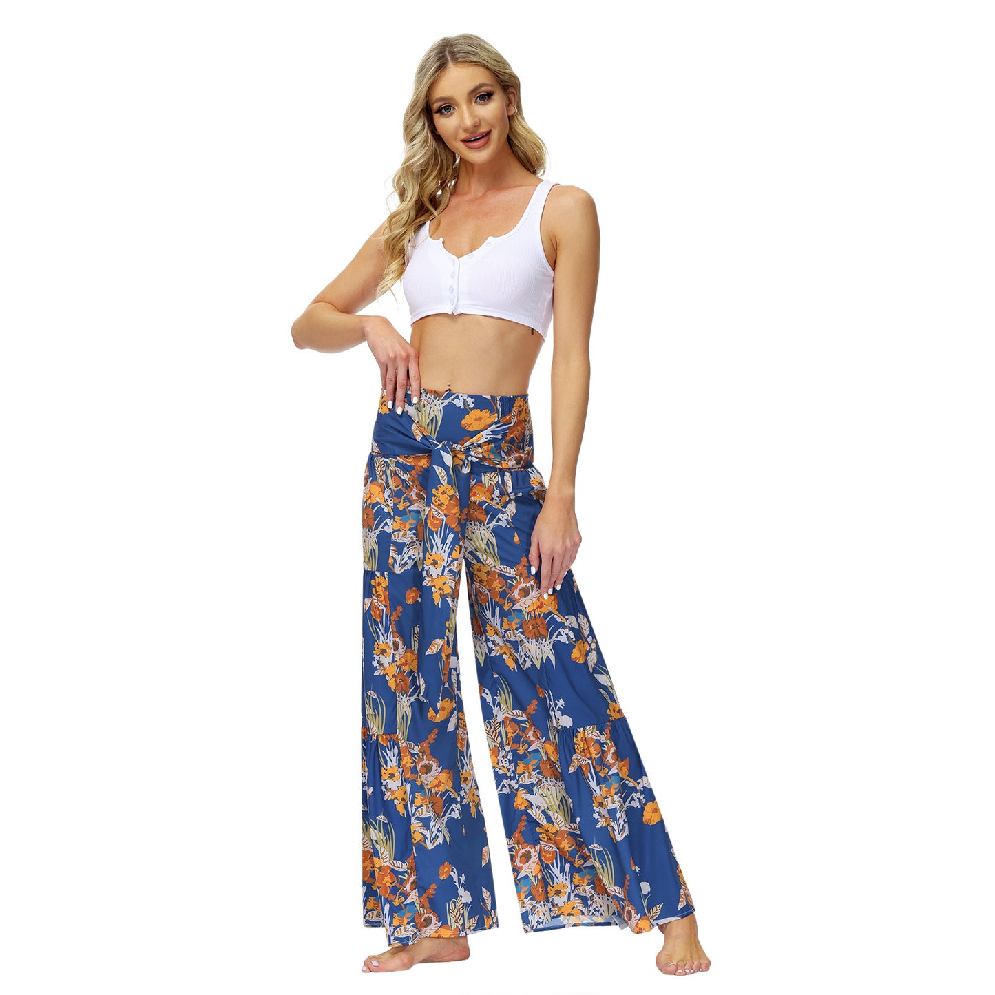 High Waist Floral Wide Leg Pants