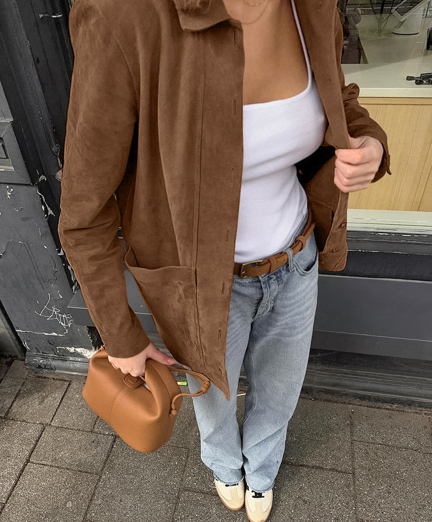 Women's British Style Suede Loose Casual Blazer Jacket