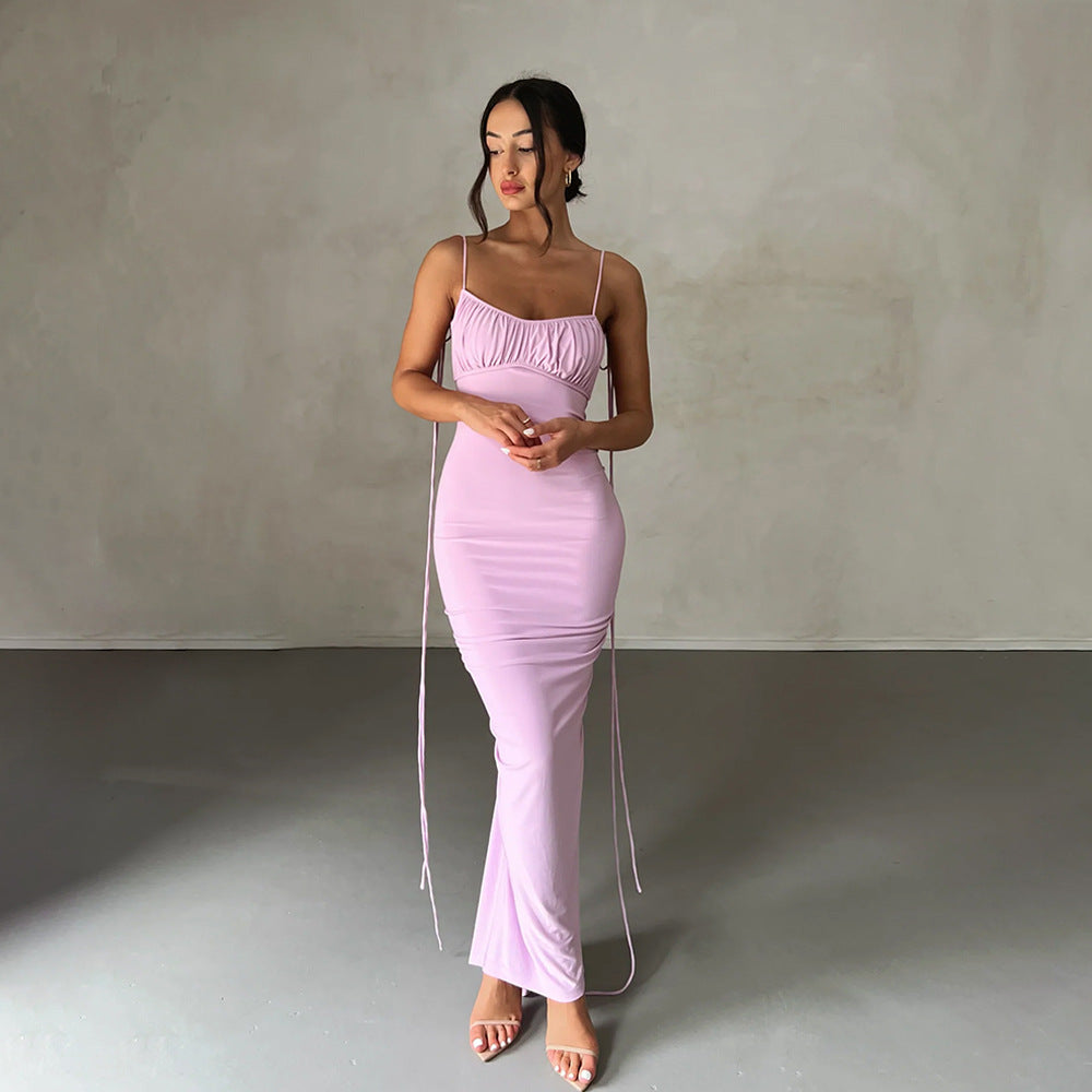 Luxurious Backless Ruched Long Gown - Elegant and Sexy Sleeveless Evening Dress