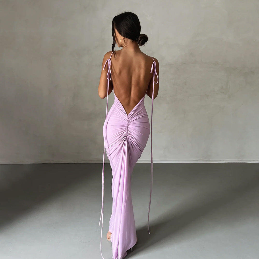 Luxurious Backless Ruched Long Gown - Elegant and Sexy Sleeveless Evening Dress