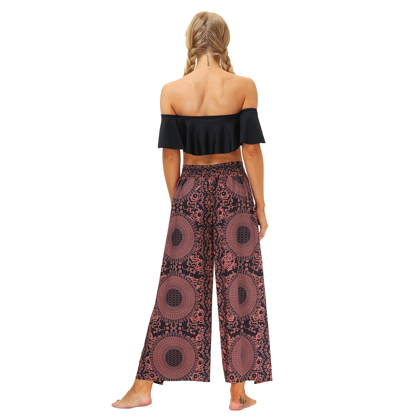 Geo Print Split Thigh Wide Leg Pants