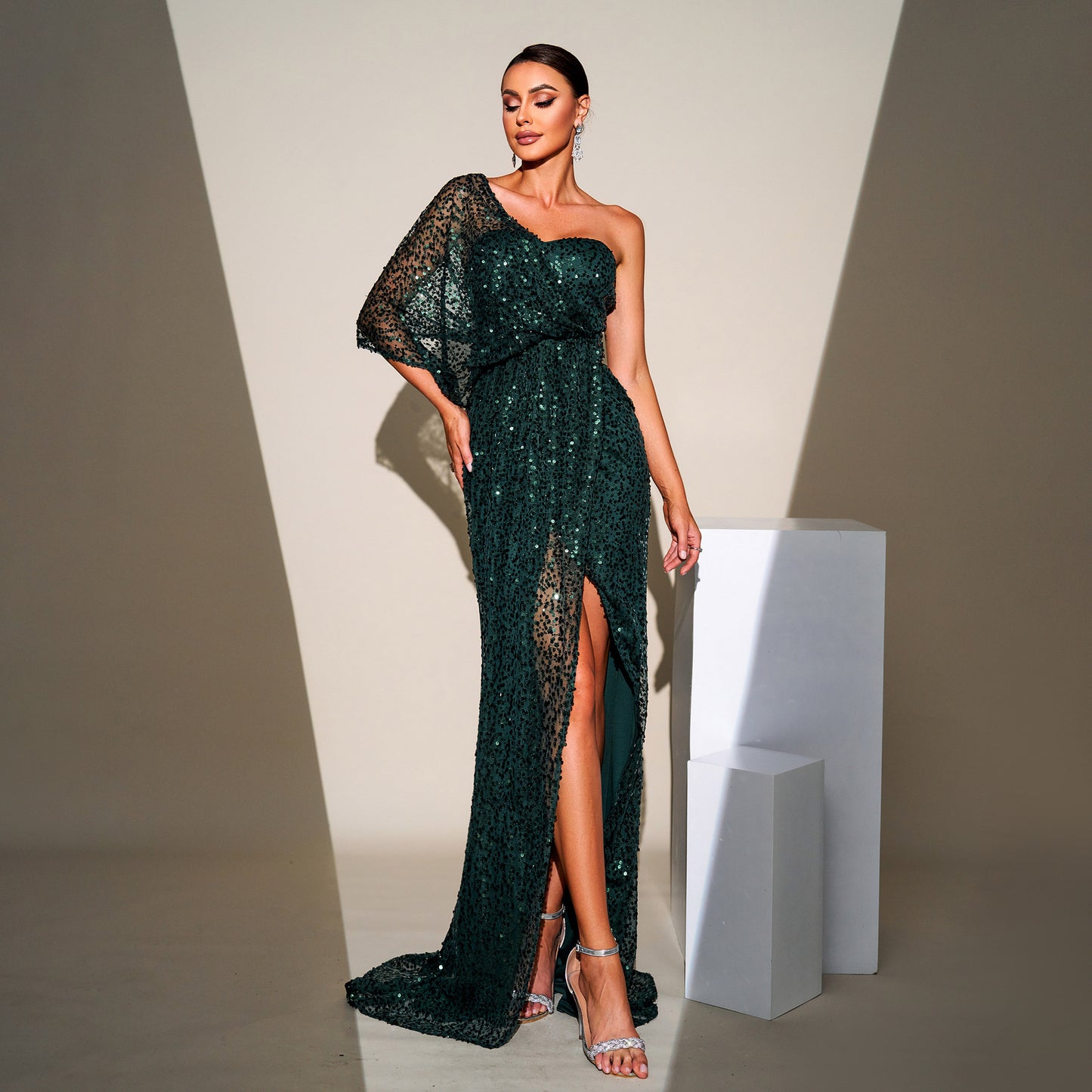 Women's One Shoulder Irregular Neckline Sequin Dress