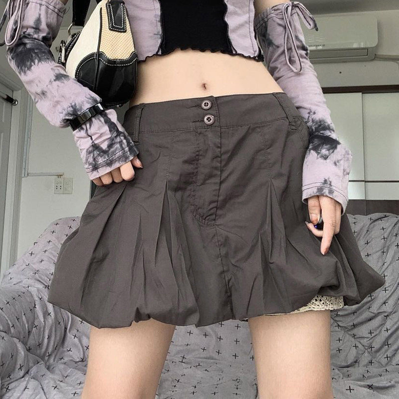 Cute Pleated Low-Waist Flared Skirt Shorts with Safety Shorts